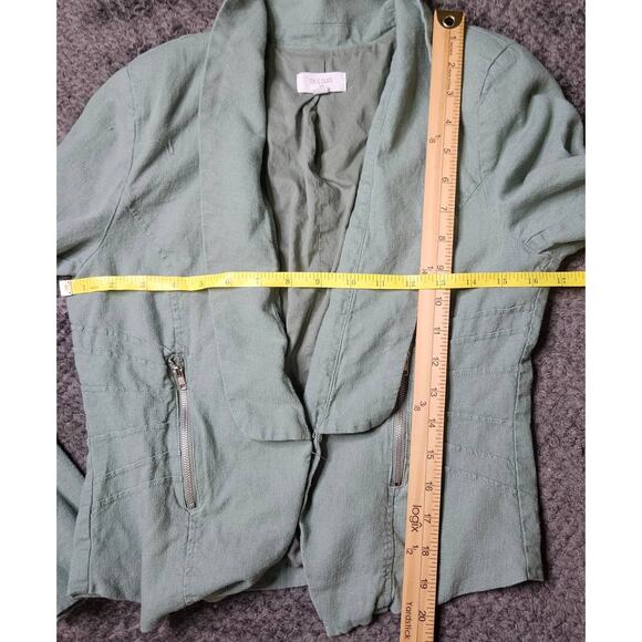 Chocolate USA Sage Green Linen Blazer Juniors Size Medium Zip Pockets Hook Close - Picture 9 of 11